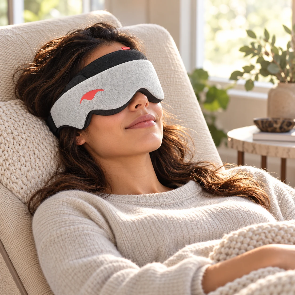 Manta Sleep Mask worn in a realistic everyday setting